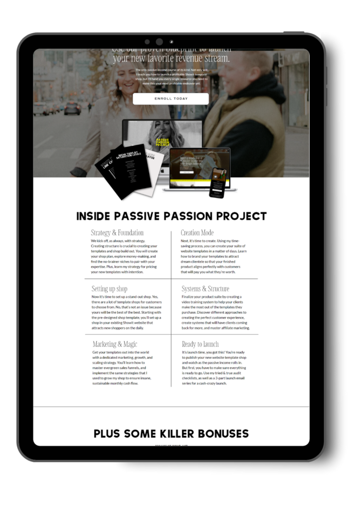 Inside Passive Passion Project - Becca Luna's Showit Template Course