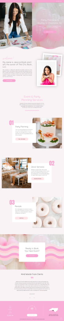Pink Showit website for balloon artist or party planner