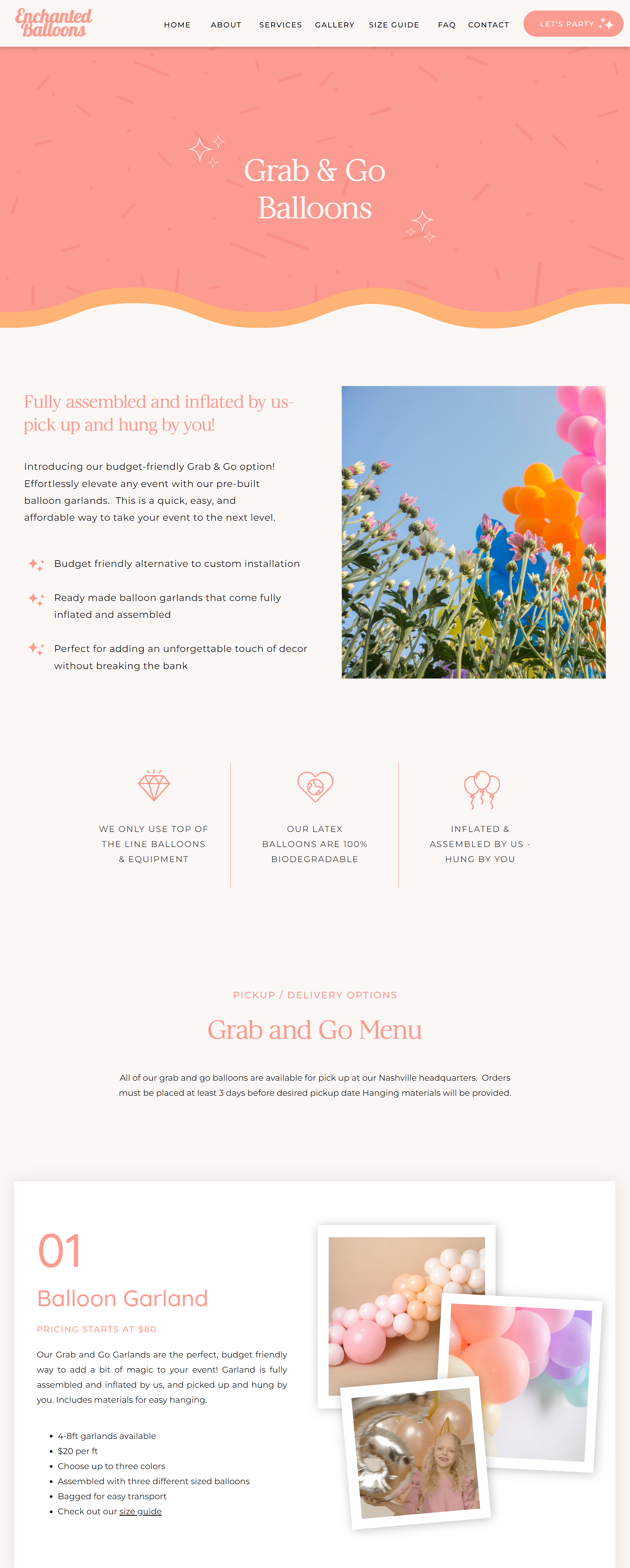 Grab and Go Balloon Business Website Page