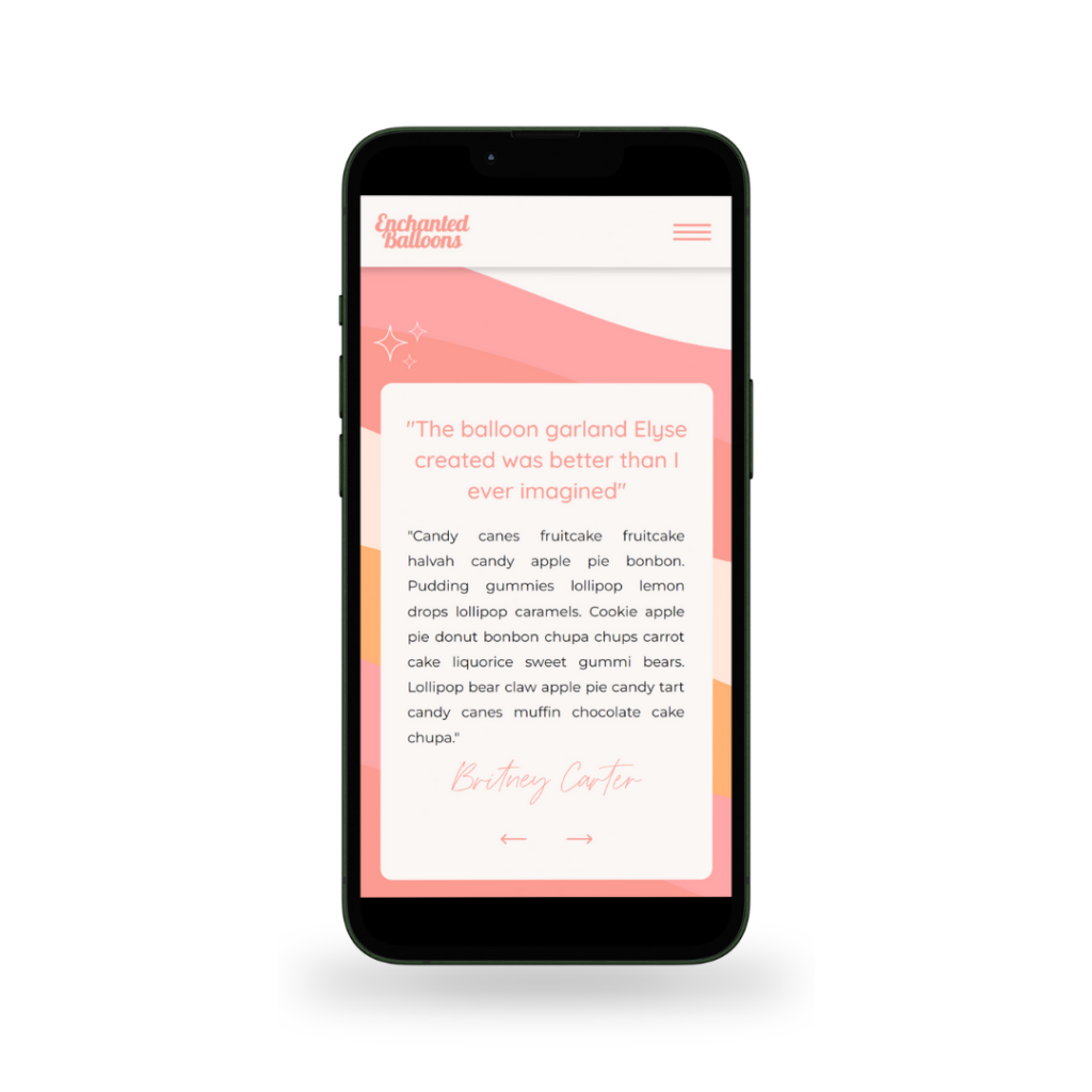 testimonials section of balloon artist website template