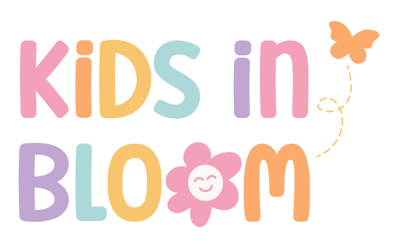 Playful, colorful Kids in Bloom logo for a pediatric occupational therapist