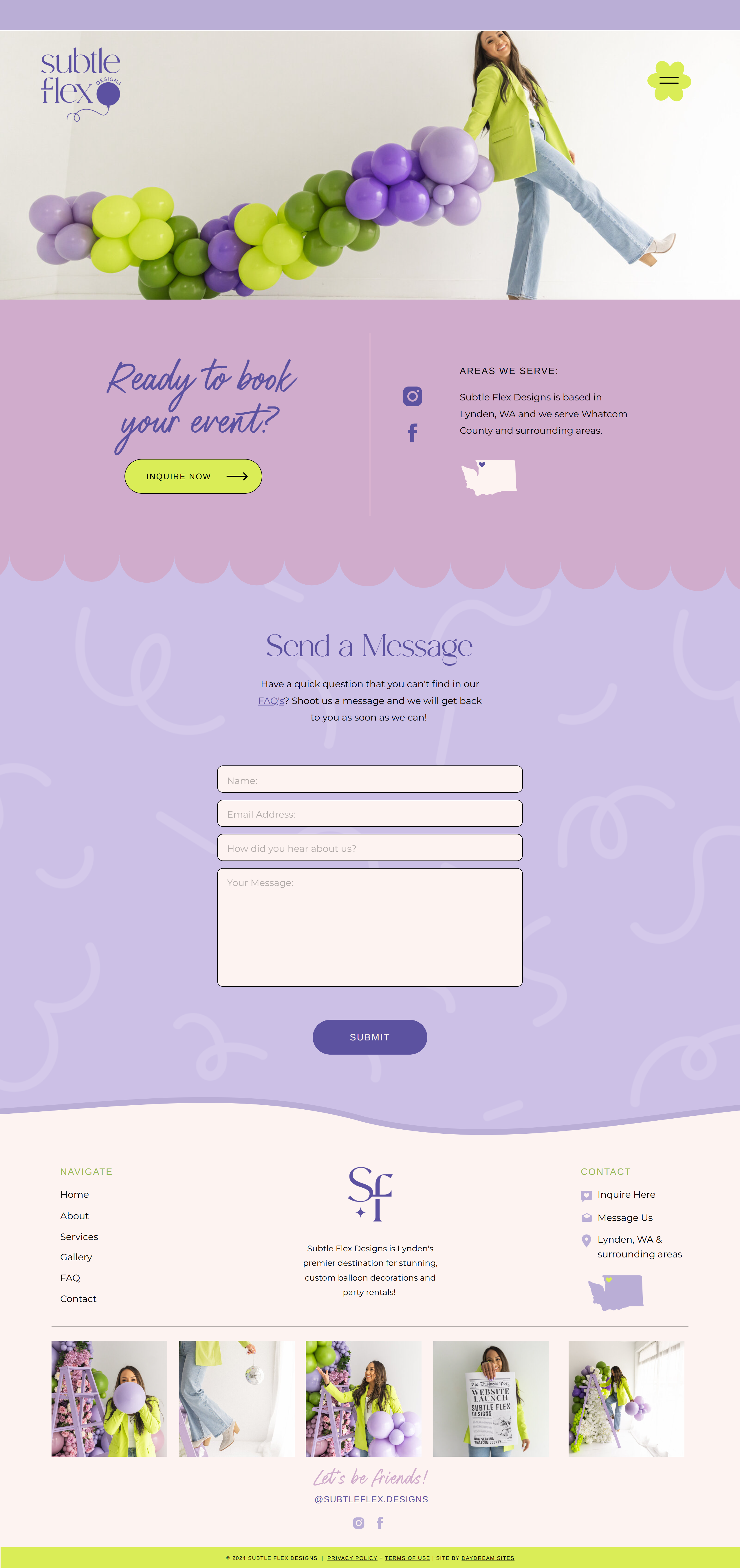 Bright, colorful Subtle Flex Designs website built on Showit