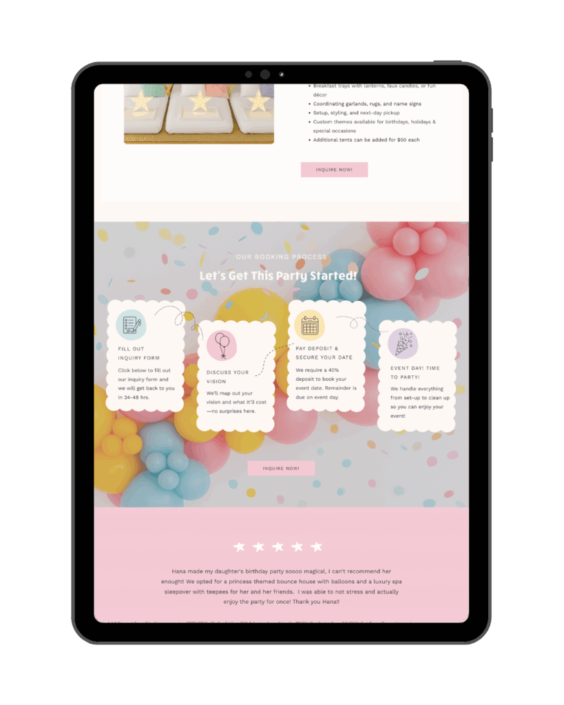 Party Planner website template by Daydream Sites - Pastel balloon garland