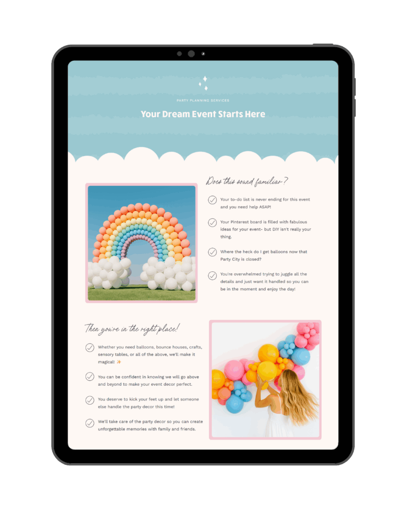 Balloon Artist Website Template - Rainbow Balloon Garland Pastel