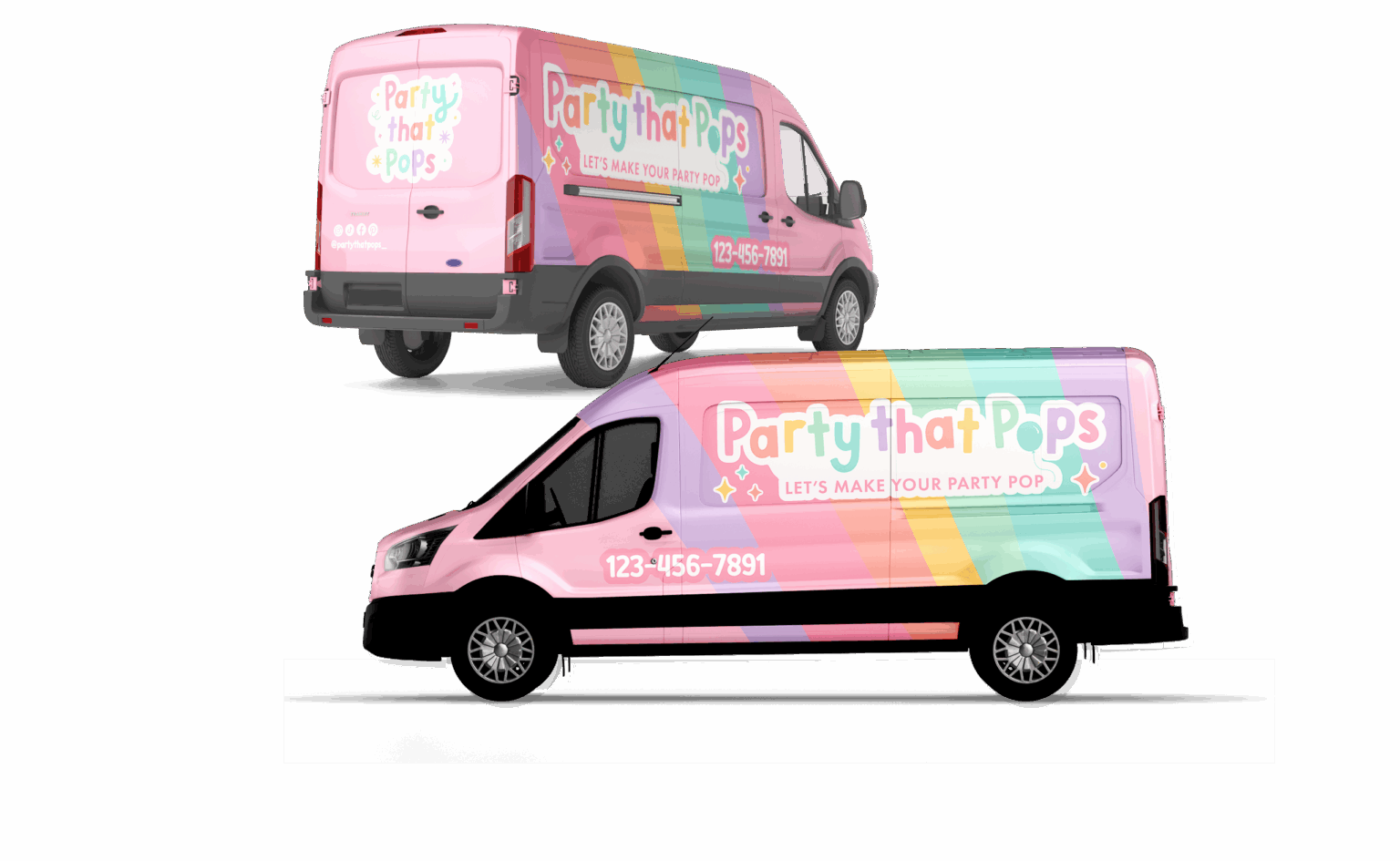 fun van wrap design for balloon artist or event planner - pastel rainbow design