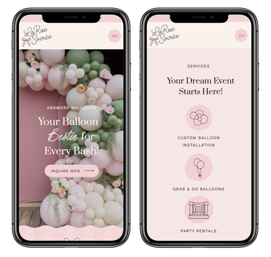 balloon artist website, pink, feminine, fun