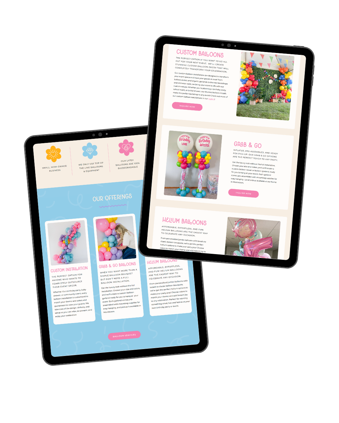 bold, colorful, fun Showit website for balloon business