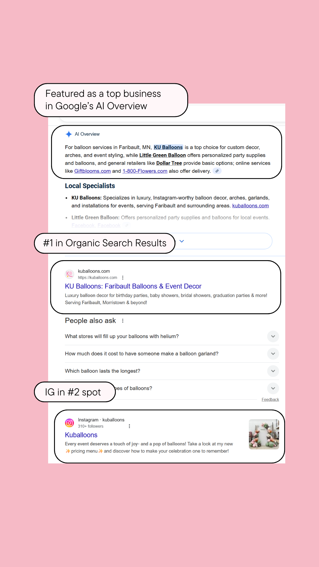 seo results for balloon artist website made by daydream sites