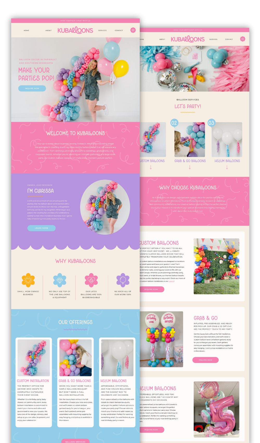 fun, colorful Showit website for Balloon Business or Party Planner