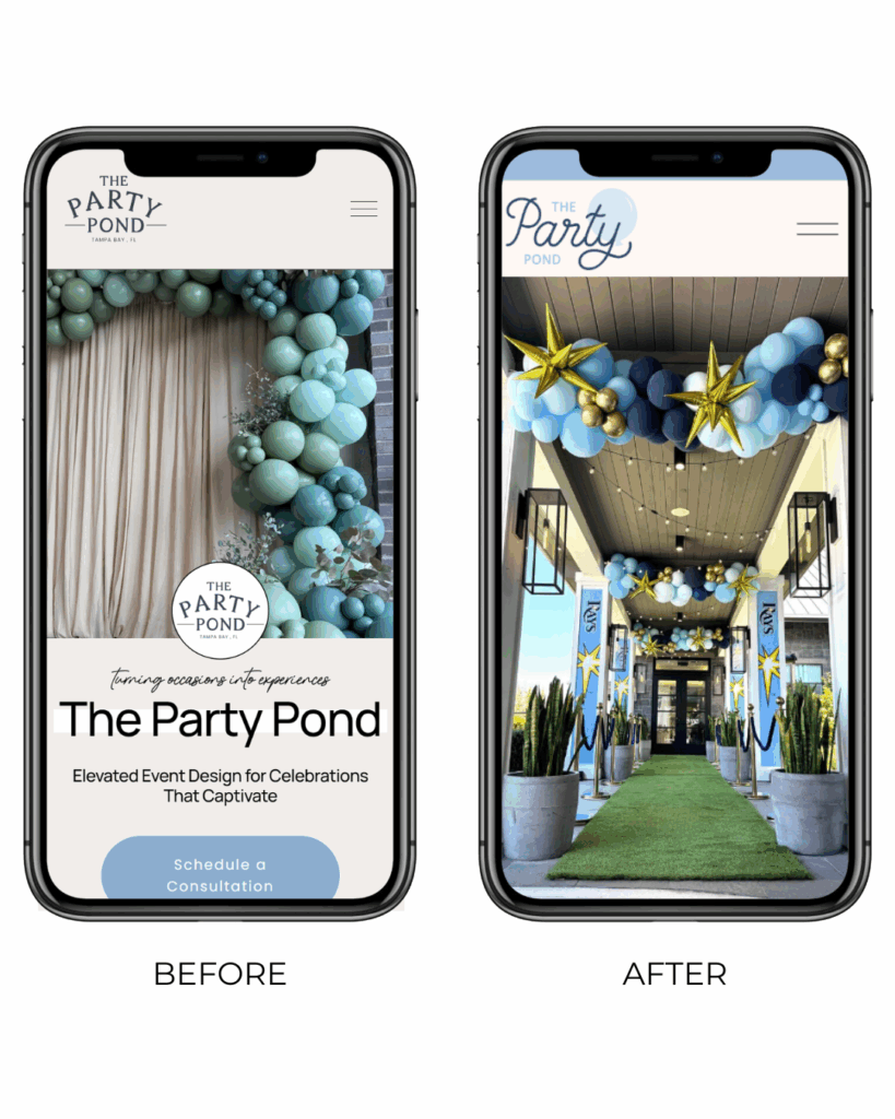 Tampa party planner website before and after