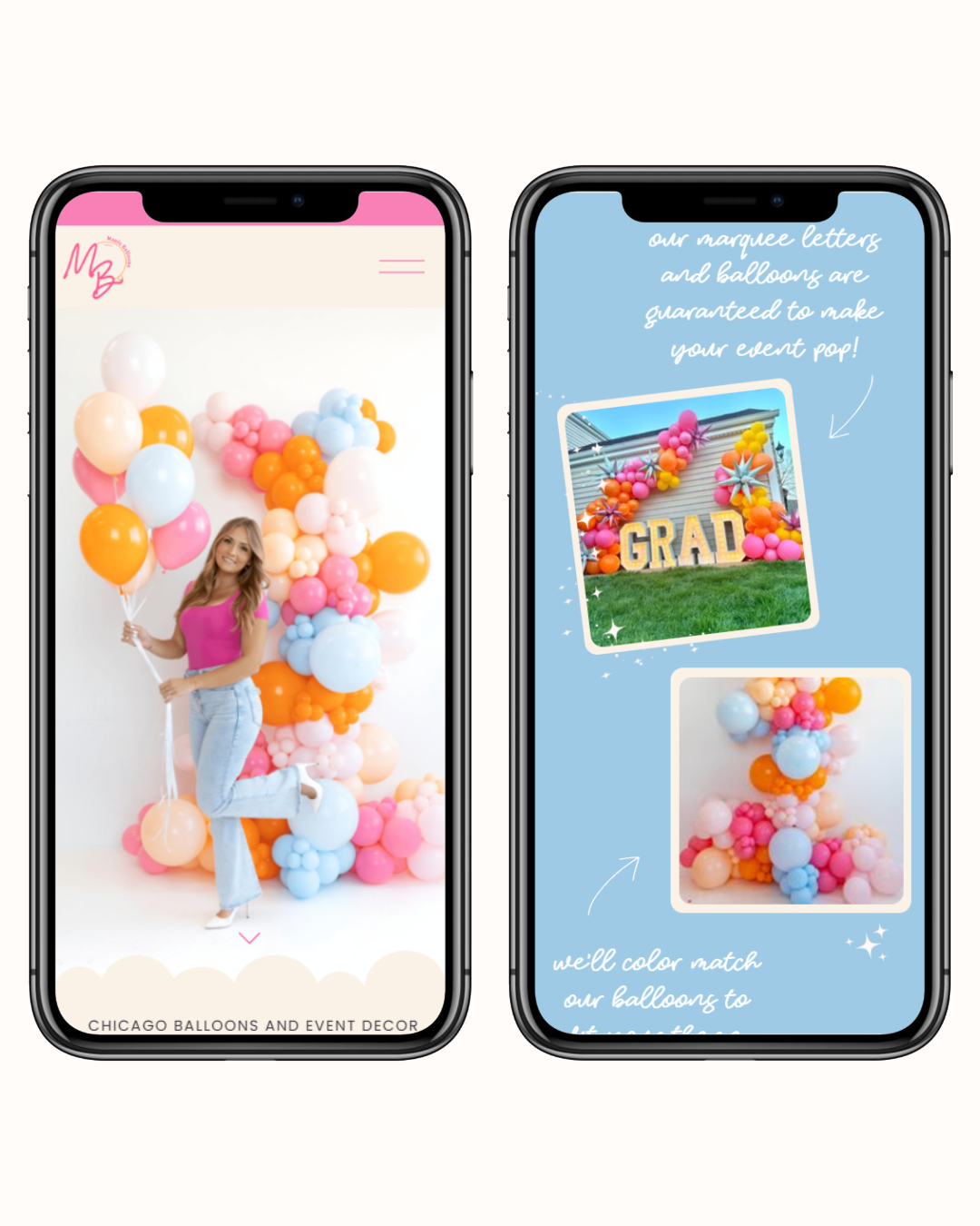 balloon business website for Chicago balloon artist, Mauis Balloons. Designed by Daydream Sites