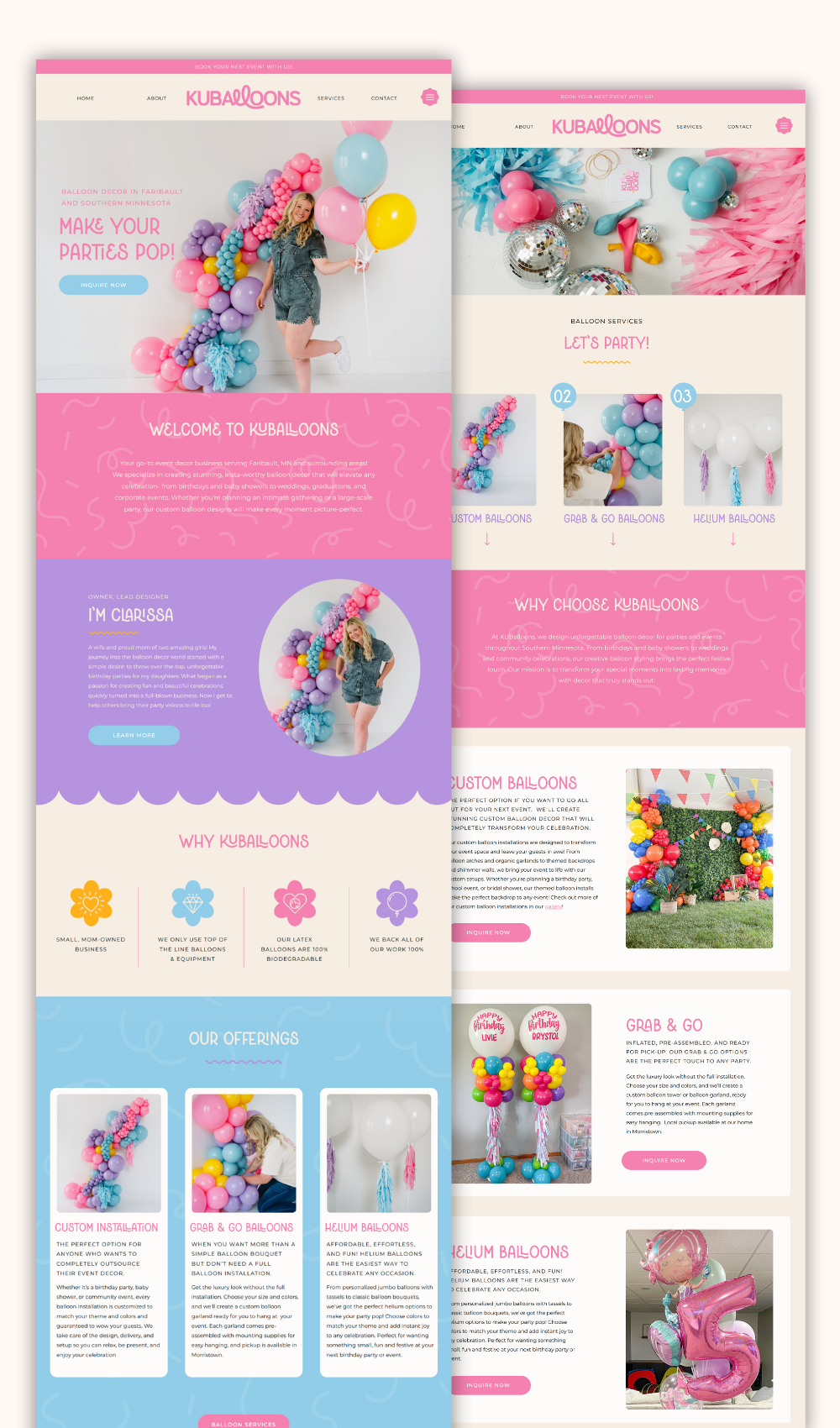 Balloon artist website template on Showit