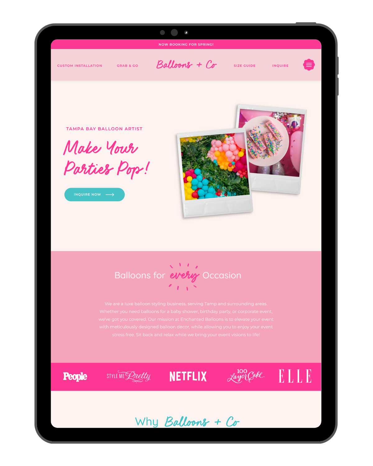 The Celebrate Showit website template for balloon artists and event planners by Daydream Sites