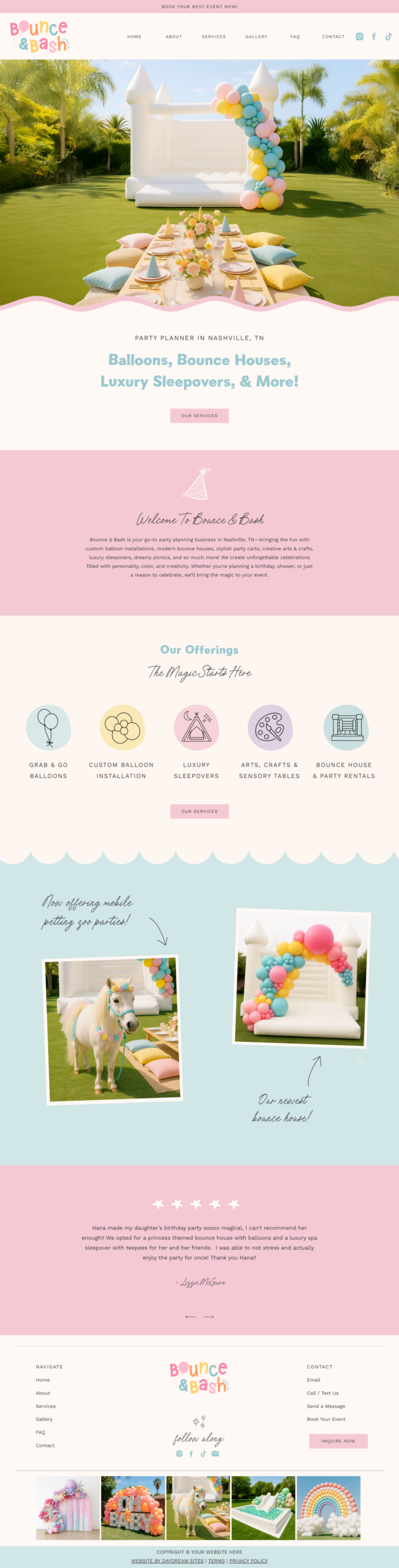 Showit website template preview for event planners