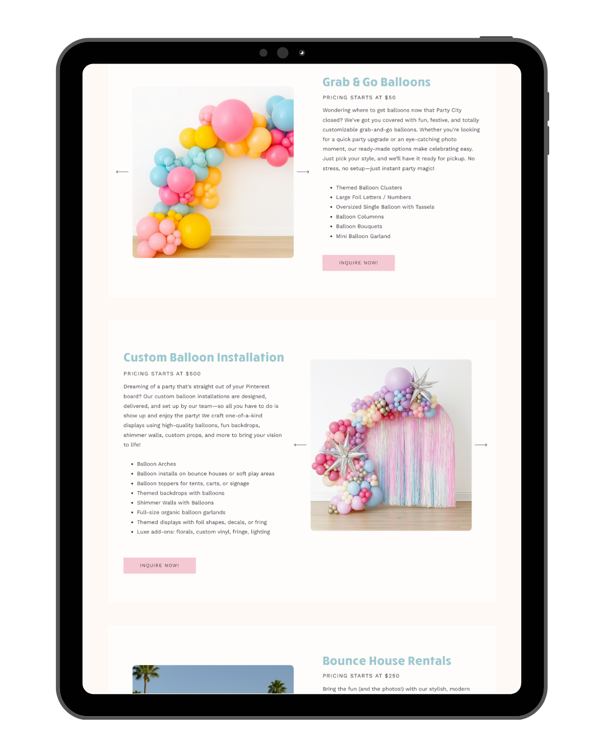 Celebrate Showit website template for event planners
