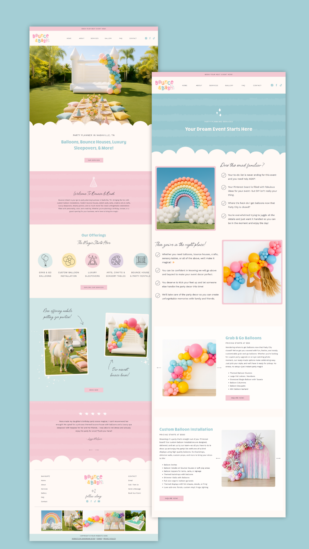 Colorful Showit website template for event planners, party planners, and balloon artists