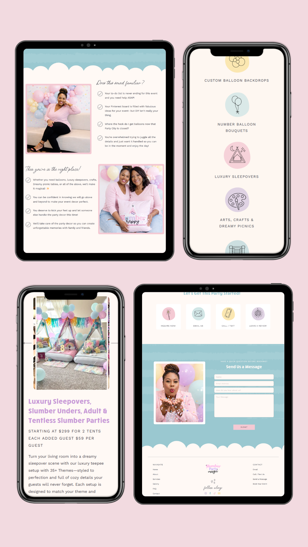 luxury sleepover slumber party business website design example