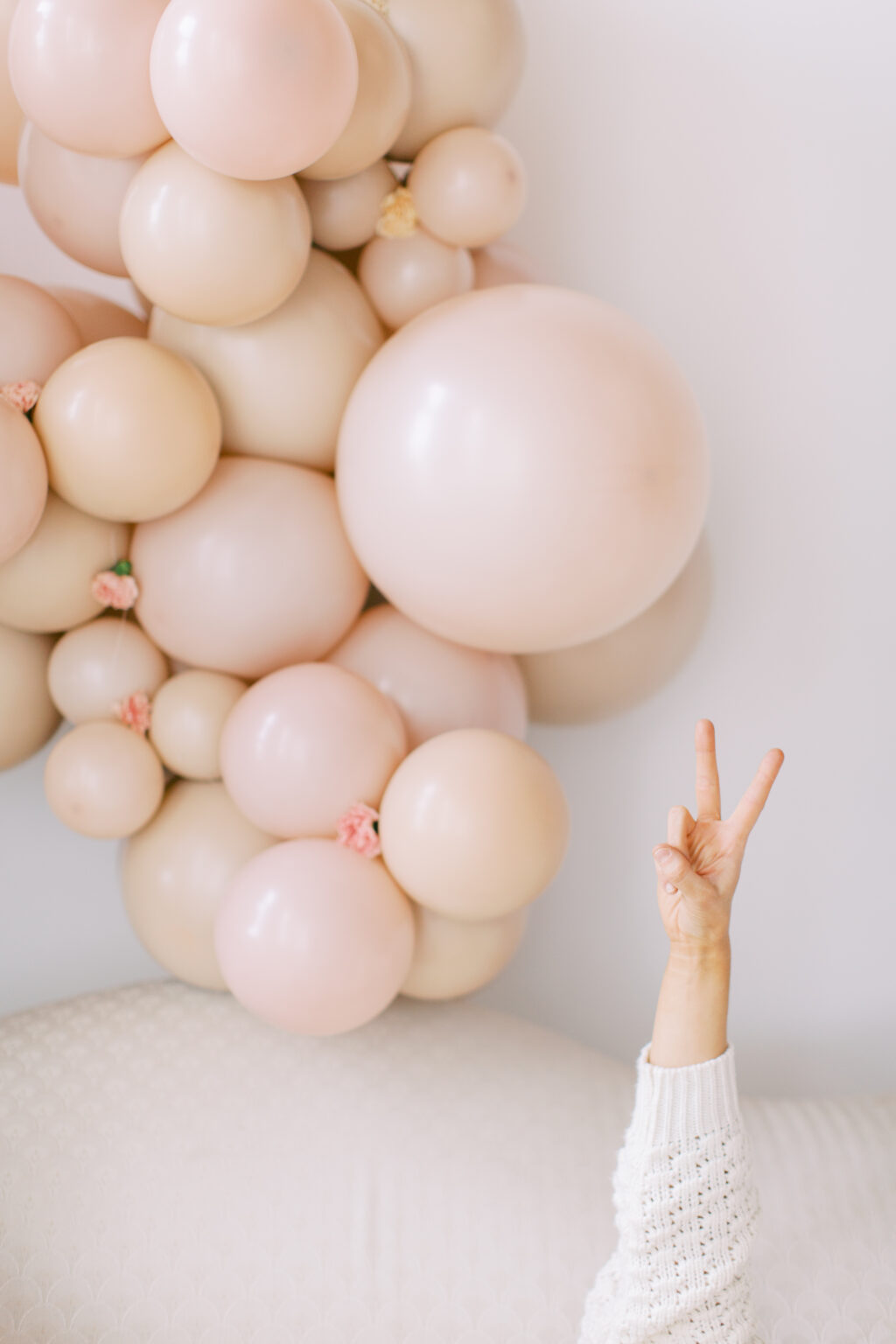 Close detail of a blush balloon installation by The Posh Balloon