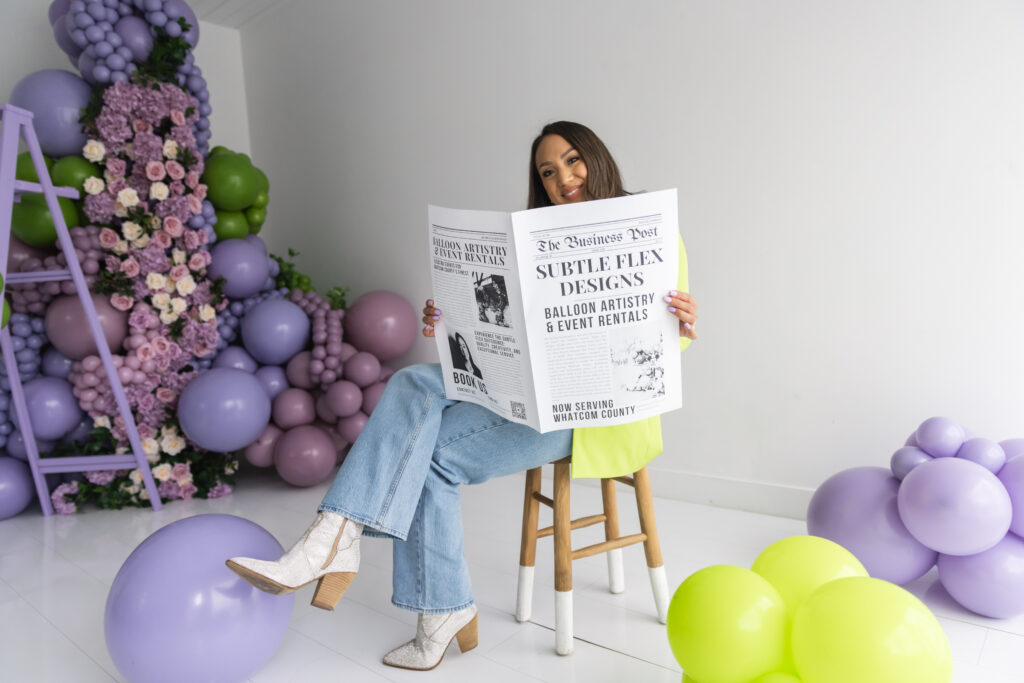 balloon brand shoot purple green garland subtle flex