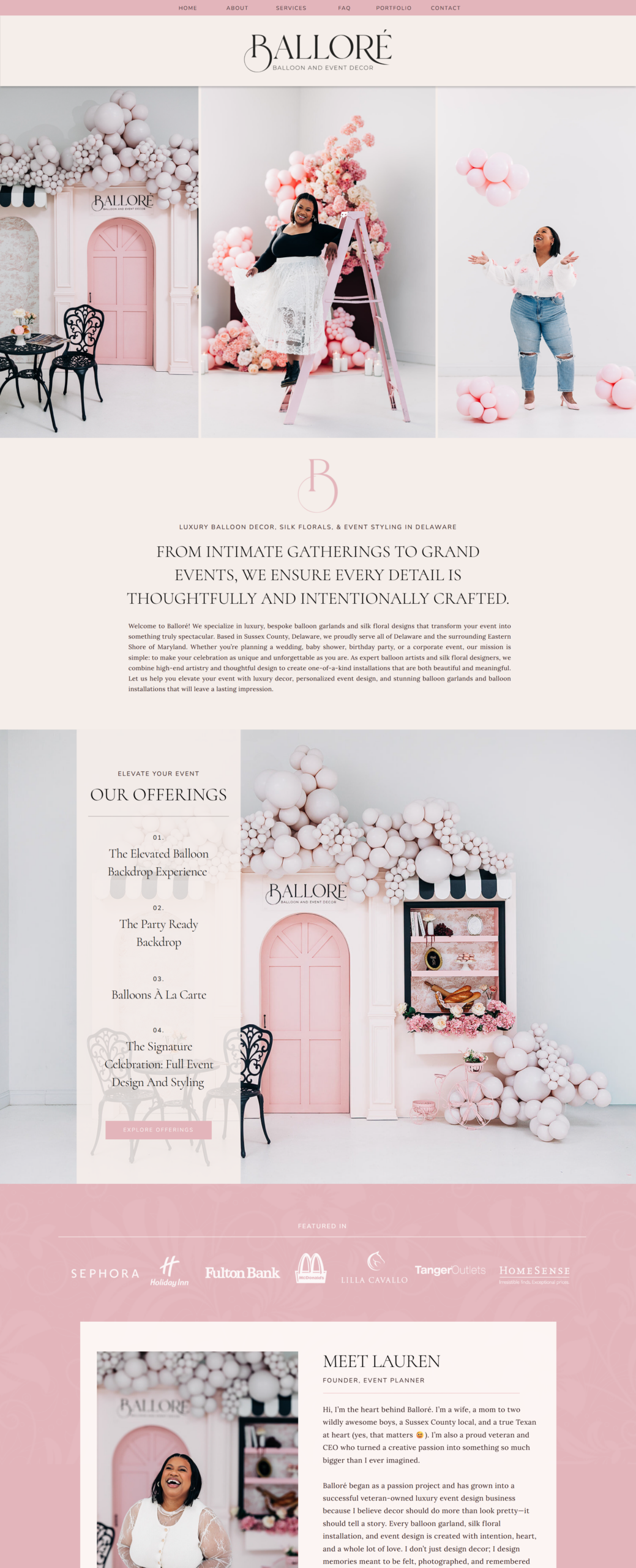 Luxury event planner website home page design with professional branding and polished layout