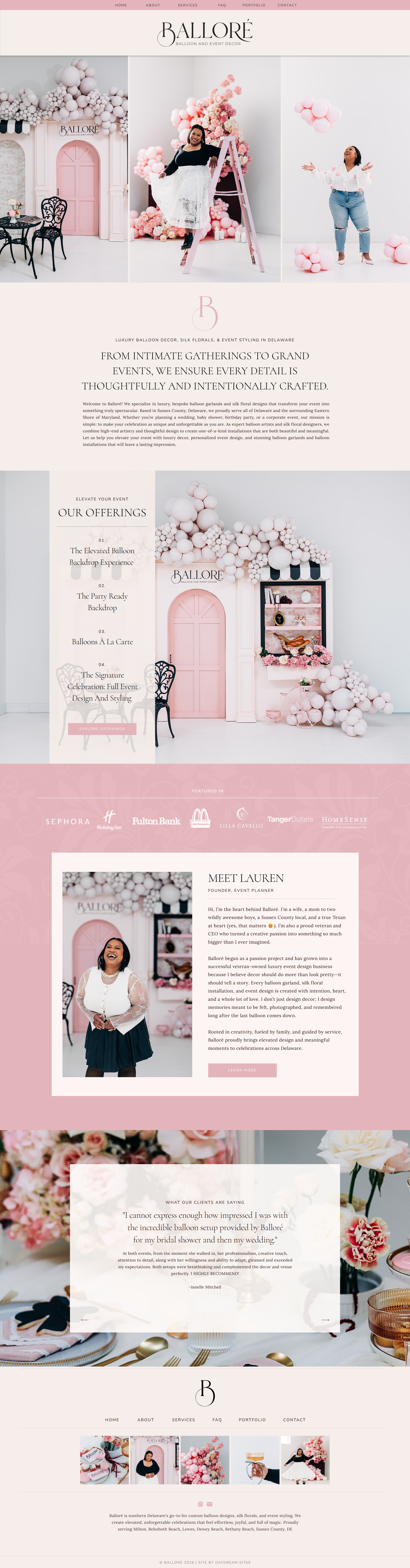 Ballore home page luxury balloon artist event planner