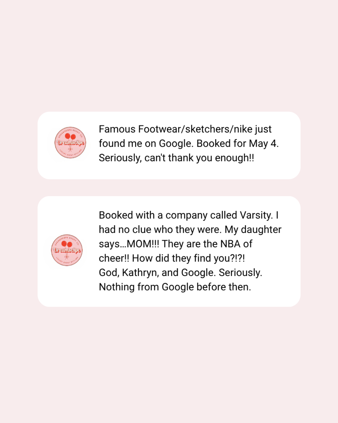 how to get corporate clients as a balloon artist Nike DM to Dreamsc8pe Event Co found on Google