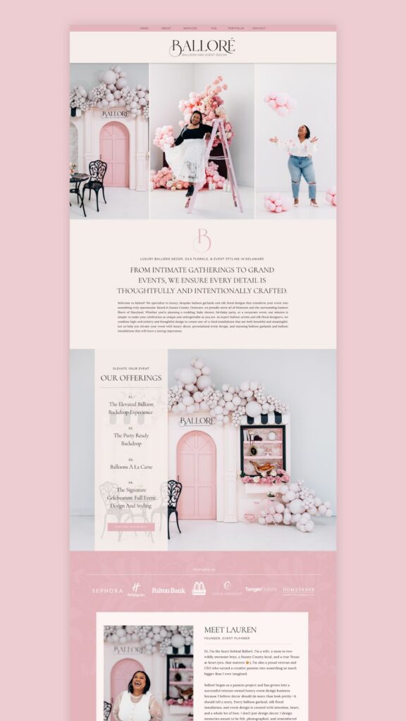 Balloré home page hero on the new Showit website