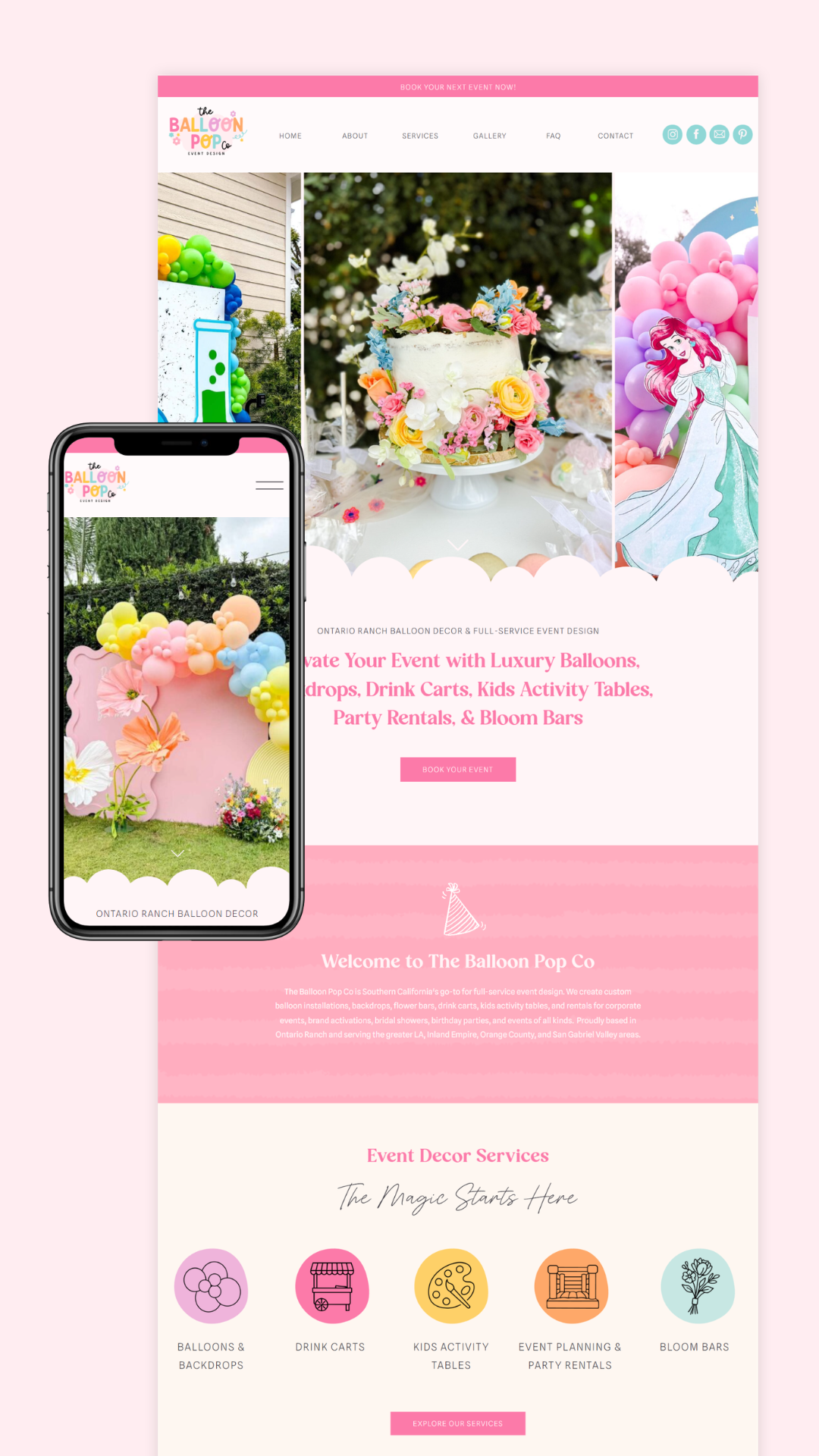 The Party Planner Showit template customized for an event business by Daydream Sites