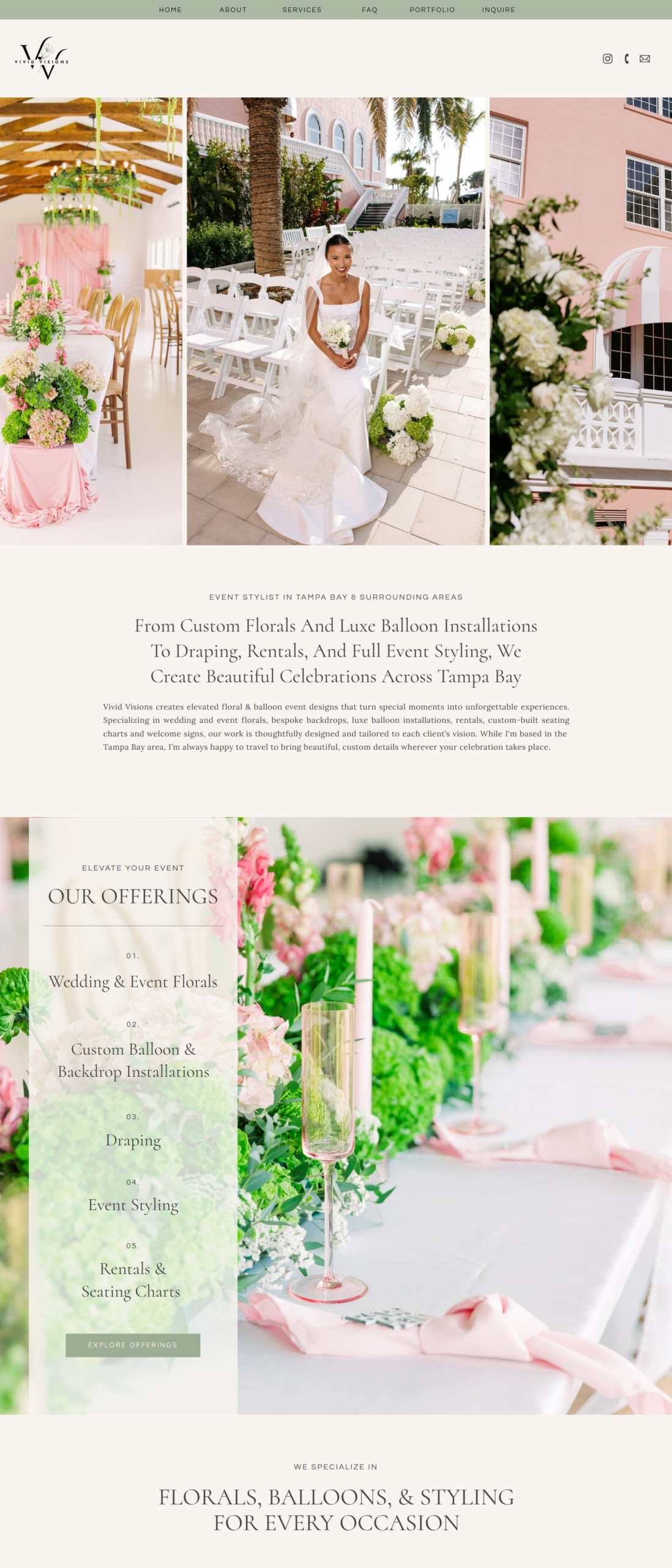 Showit website for an event stylist and event designer built by Daydream Sites