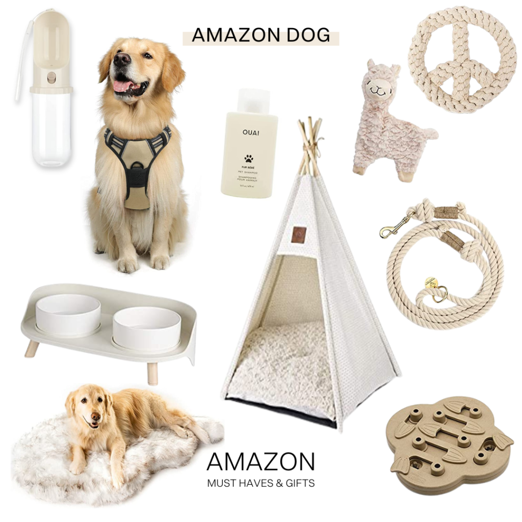 Modern, beige, aesthetic dog toys, dog beds, leashes, harness, and more. Amazon finds and must haves for dog lovers.