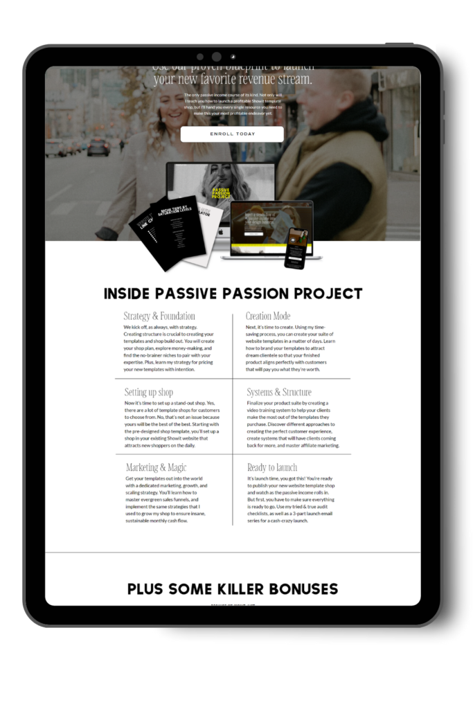 Inside Passive Passion Project - Becca Luna's Showit Template Course