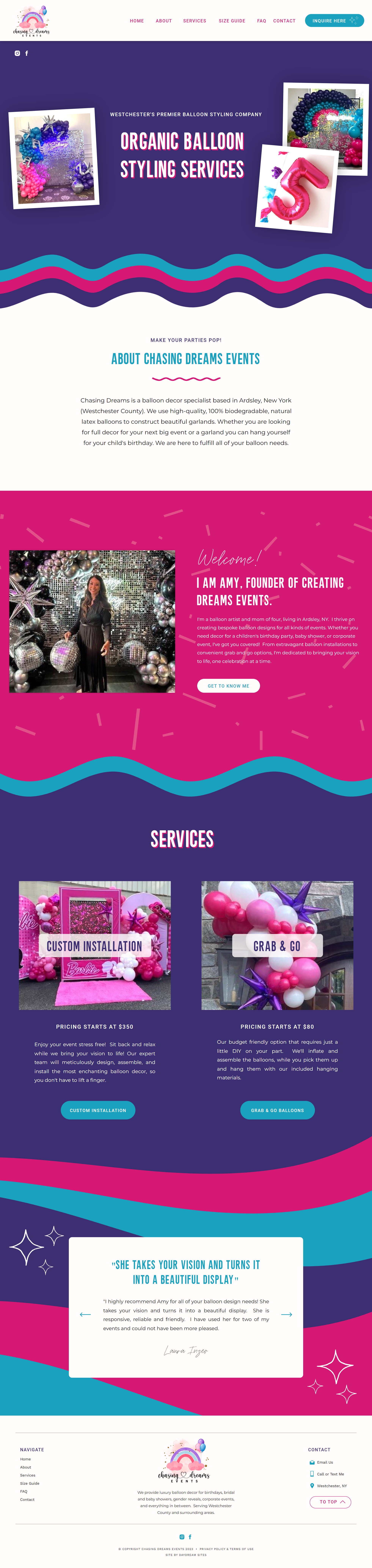 Balloon Artist/ Balloon stylist website built on Showit by Daydream Sites.