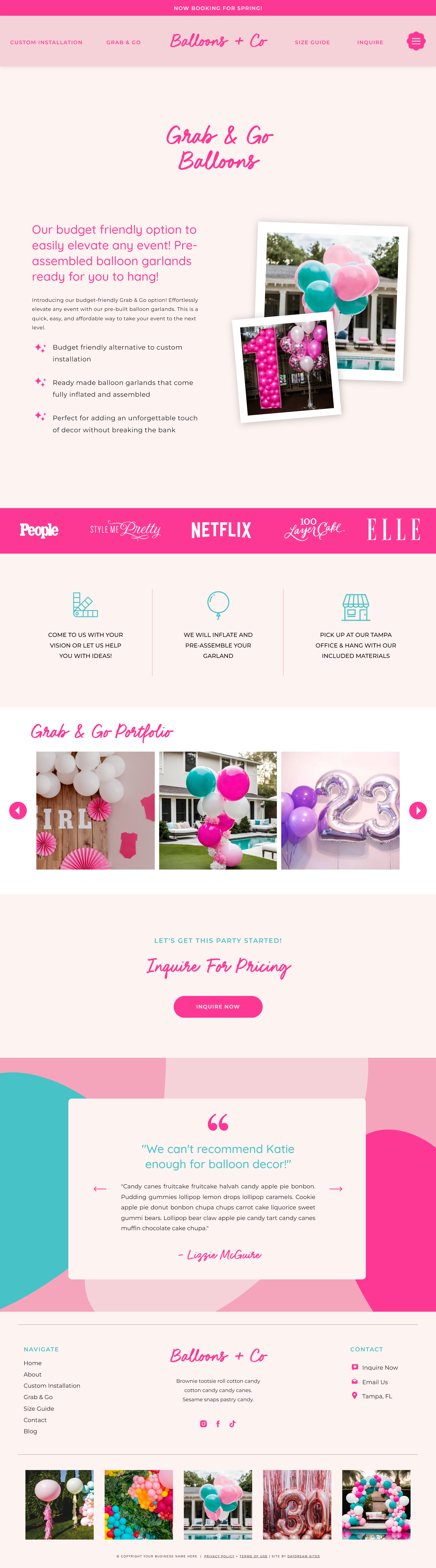 grab and go page from balloon business website template