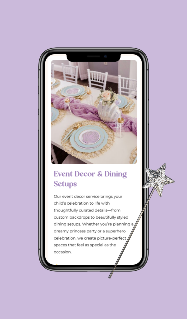 Party planner website - pastel purple and light blue