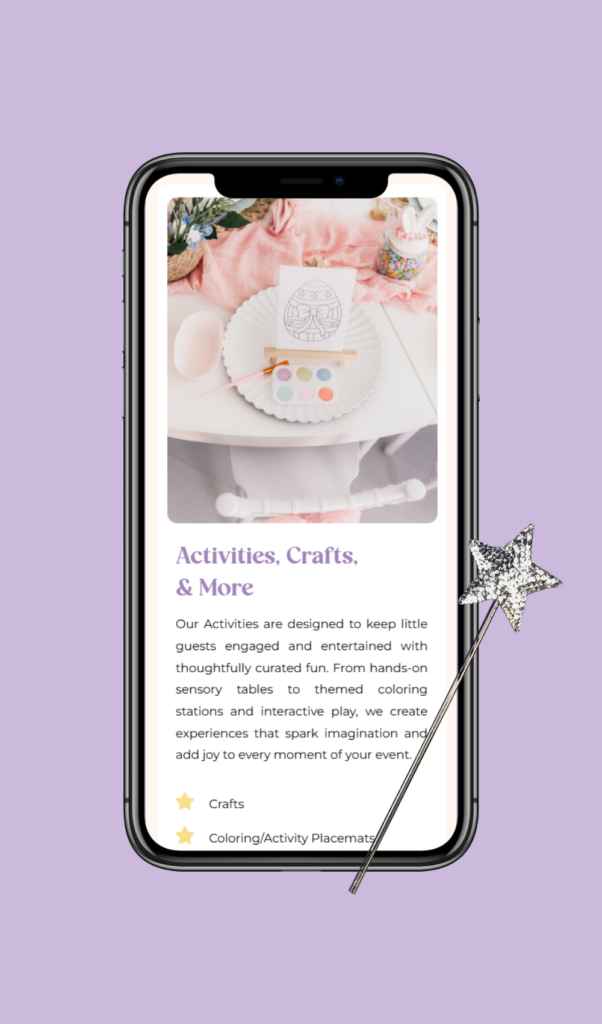 Dreamy website for kids party planner