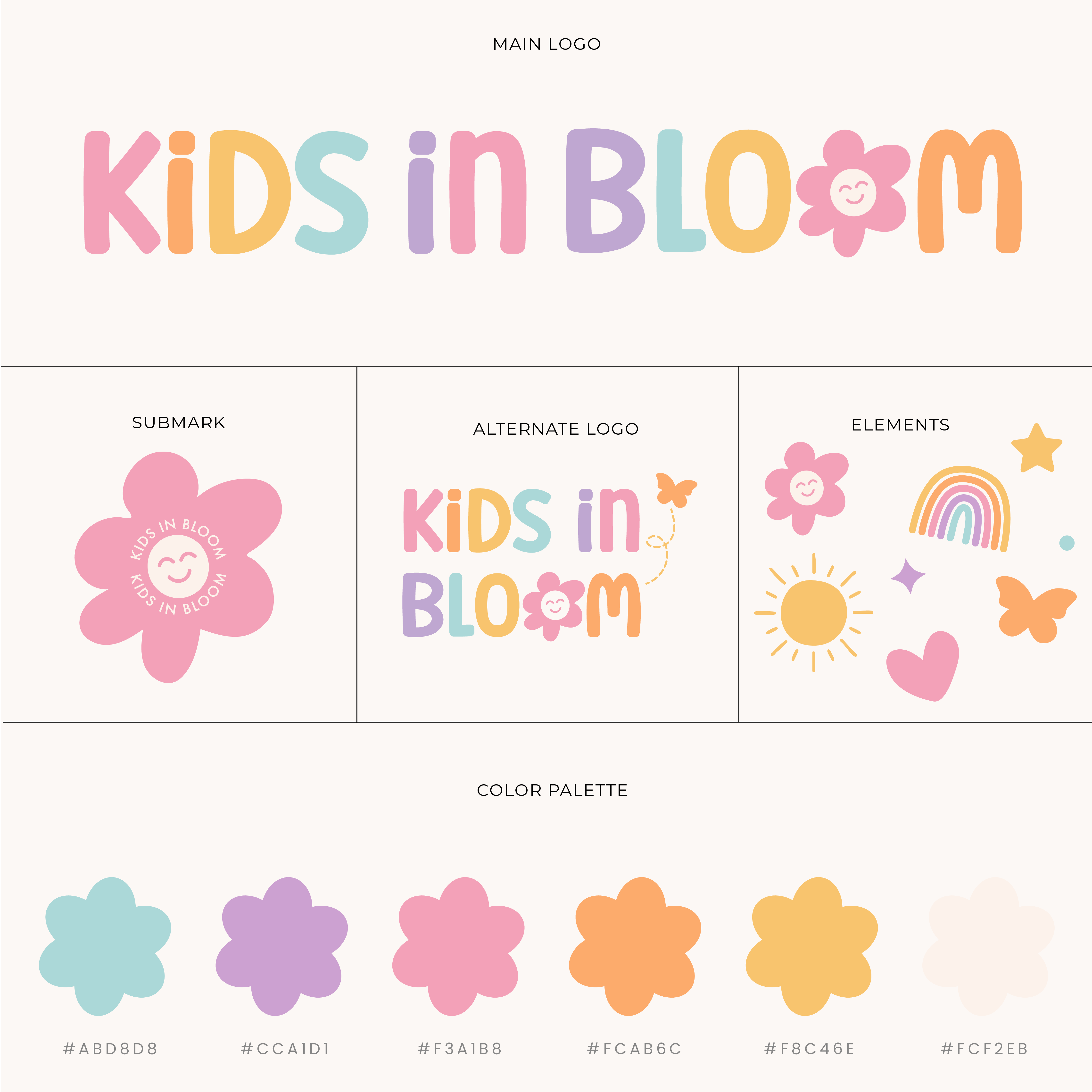 Playful, colorful logo and website for kids business