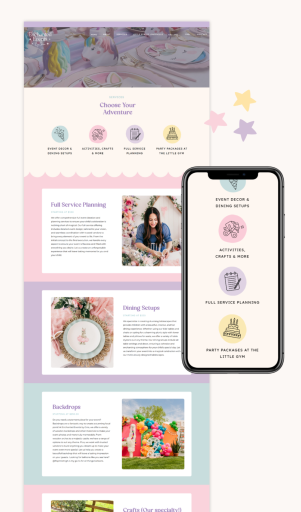 Kids party planner website and logo