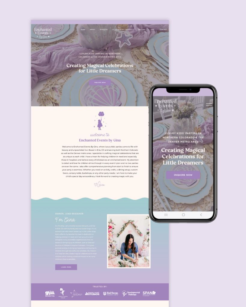 luxury kids party planner website and logo by Daydream Sites