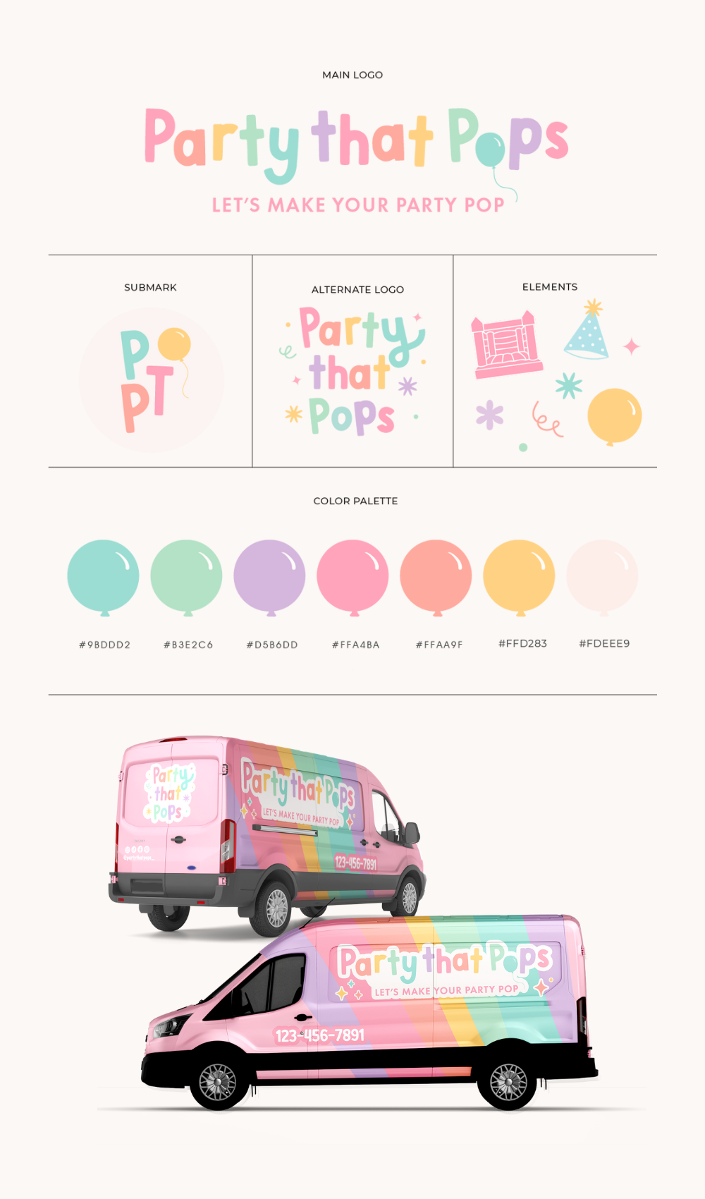 Van Wrap Design and logo design for Balloon Business, Party Planner, Event Planner - bright, colorful, fun, pastel
