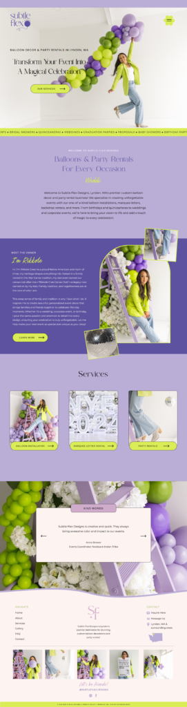 bold, colorful website for balloon business