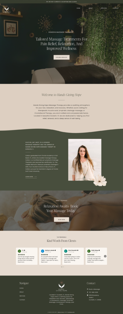 Website Design for Massage Therapist / Spa in Dunedin, FL