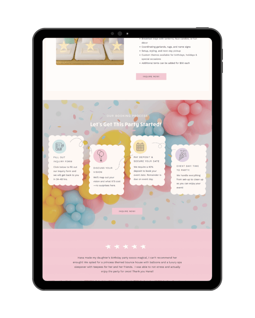 Party Planner website template by Daydream Sites - Pastel balloon garland
