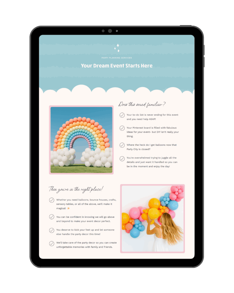 Balloon Artist Website Template - Rainbow Balloon Garland Pastel